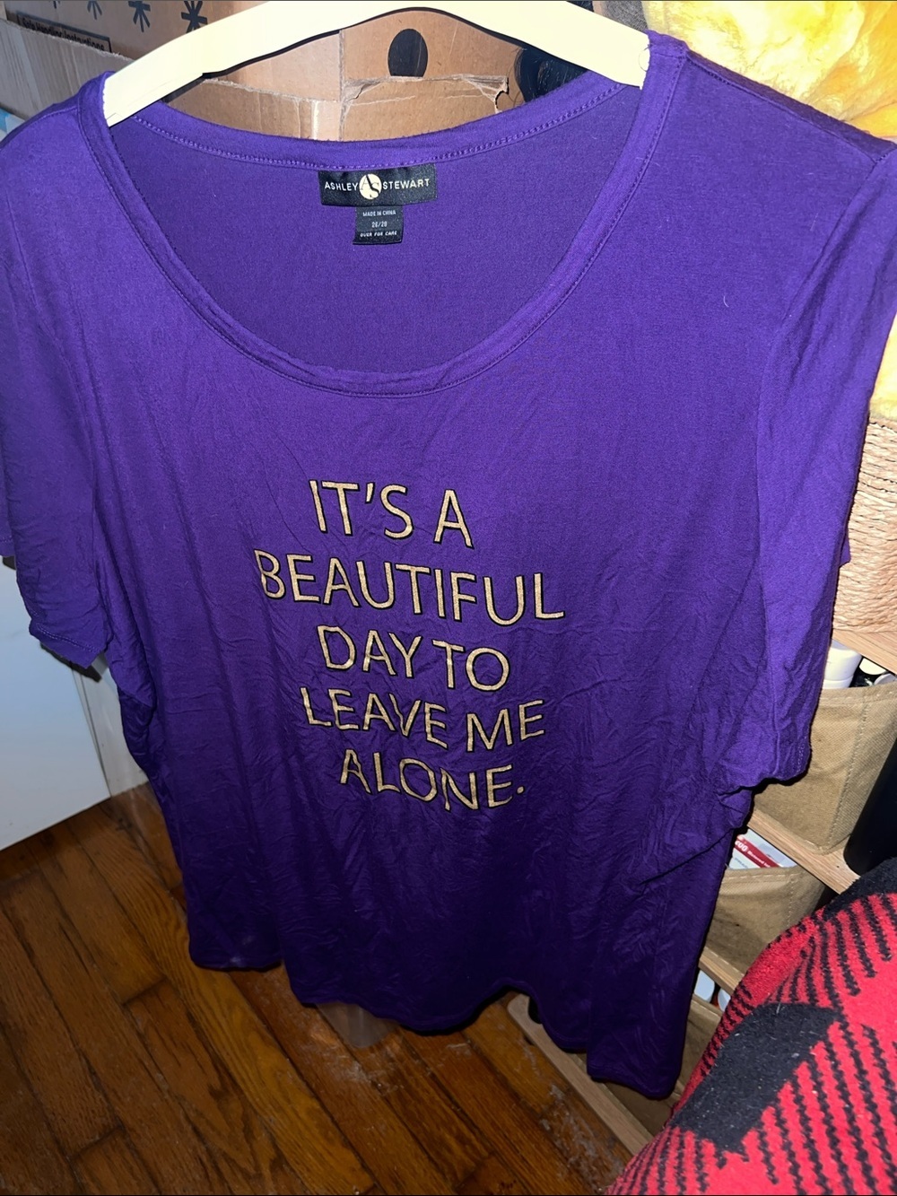 Ashley Stewart Purple Short-Sleeve Graphic Tee with Gold Text